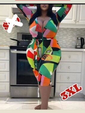 Plus Size Colorblock Bodycon Zip Front Jumpsuit